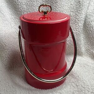Vintage Red mid century, modern Kraftware Faux Leather Ice Bucket Reto Red